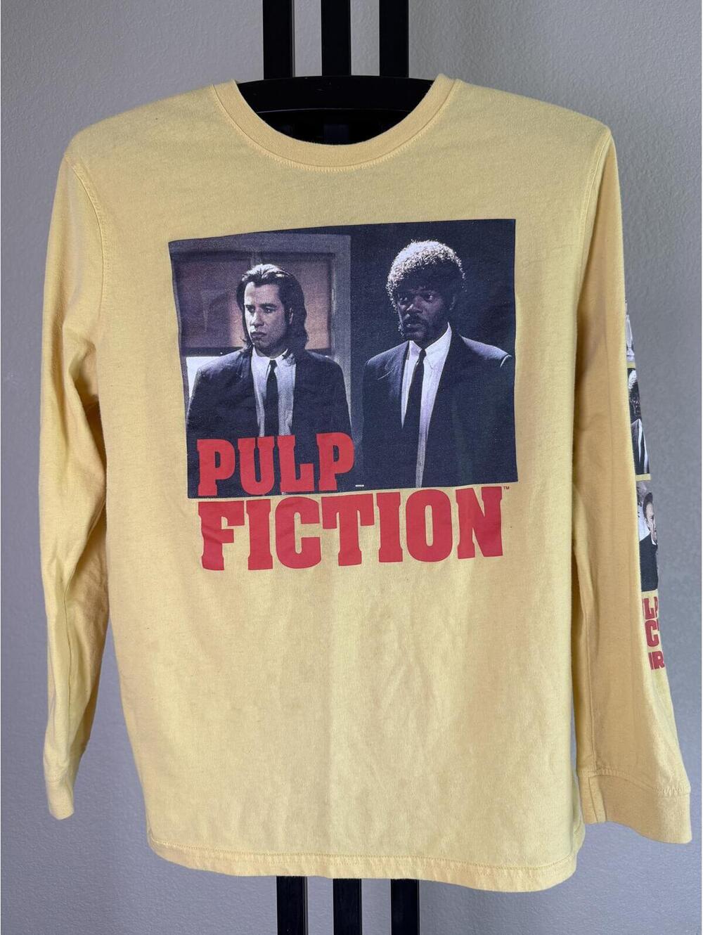 Pulp Fiction Long Sleeve T-Shirt Mens L Yellow Travolta Jackson Movie Graphic